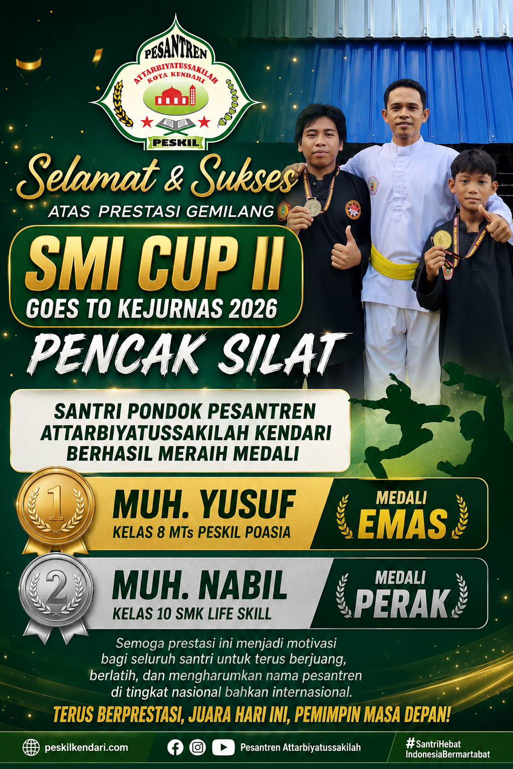 Santri Pondok Pesantren Attarbiyatussakilah Raih Medali pada Kejuaraan Pencak Silat SMI CUP II Goes to Kejurnas 2026
